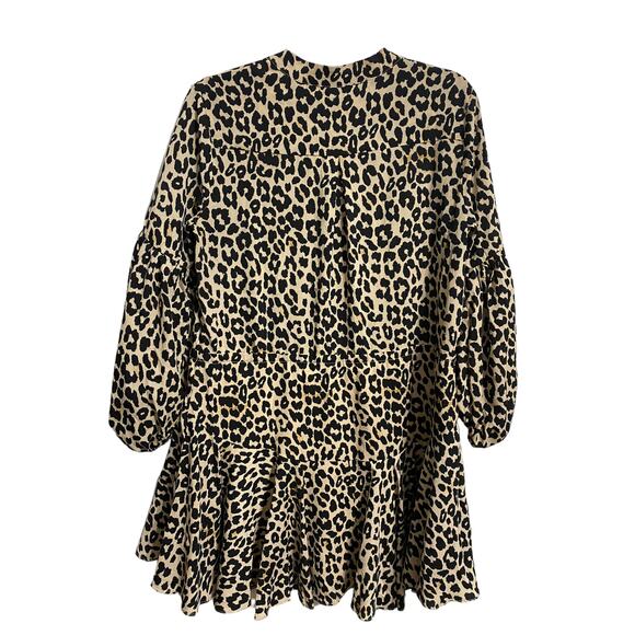 Everly Tiered Babydoll Dress Size Medium Animal Print Long Sleeve - Picture 3 of 6